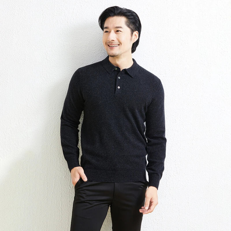 SaneShoppe - 100% Wool. High - quality Men's Warm Sweater, Business Casual Stretchable POLO Shirt, Fall/winter Pullover Knitted Sweater.