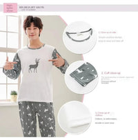 SaneShoppe - 2 Sets of Men Pajamas Set of Long - Sleeved Long Trousers Students Sleepwear Homewear Cartoon O - Neck Striped Nightwear Loungewear