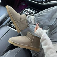 SaneShoppe-Stylish Winter Snow Boots with Sheepskin & Leather, Trendy Casual Warm Shoes