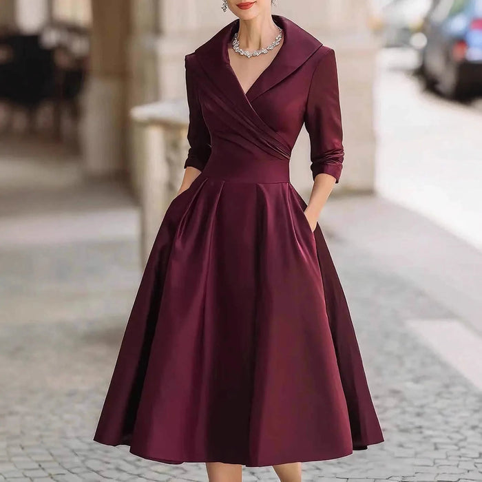 SaneShoppe - 2025 cross - border Amazon elegant satin spring and autumn long - sleeved belt dress cw09736