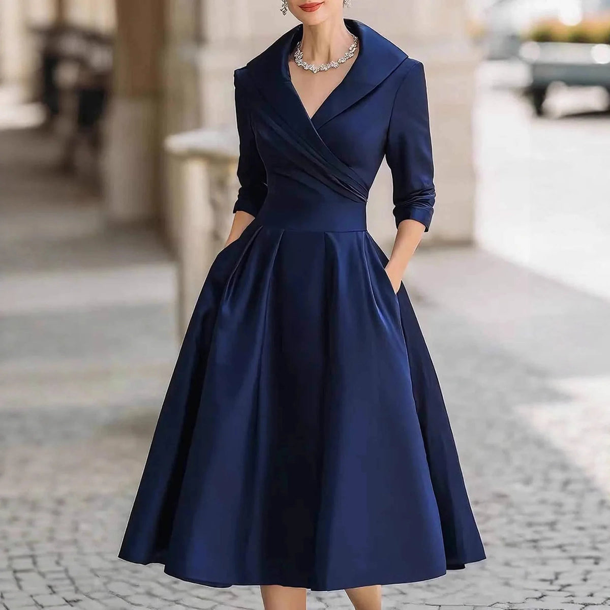 SaneShoppe - 2025 cross - border Amazon elegant satin spring and autumn long - sleeved belt dress cw09736