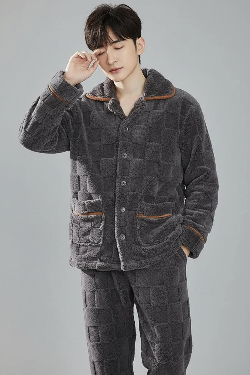 SaneShoppe-Men's Flannel Pajama Set | Soft Sleepwear for Autumn Winter 2026