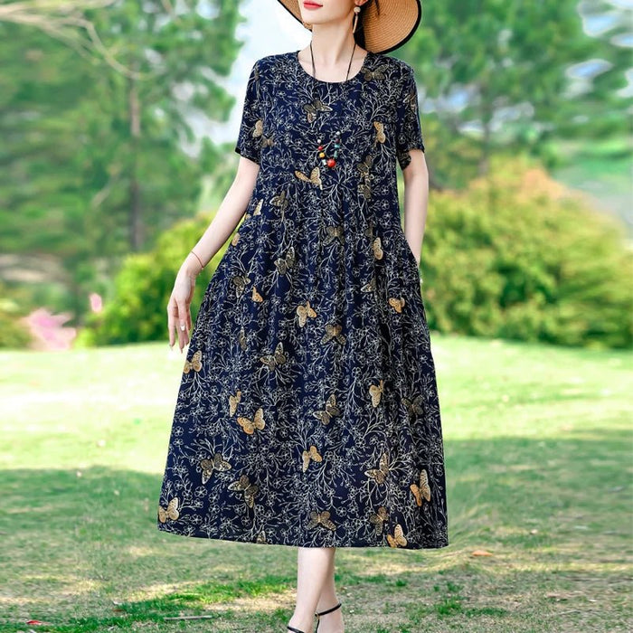 SaneShoppe-2025 Vintage Floral Summer Dress for Women Plus Size Casual Fashion Print Loose Arrival