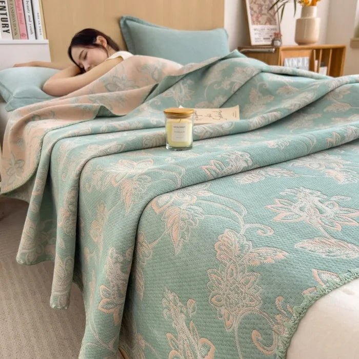 SaneShoppe - 2025 new cotton jacquard three - layer yarn wool towel quilt pure cotton blanket sofa cover blanket shawl blanket