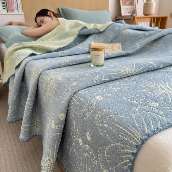 SaneShoppe - 2025 new cotton jacquard three - layer yarn wool towel quilt pure cotton blanket sofa cover blanket shawl blanket