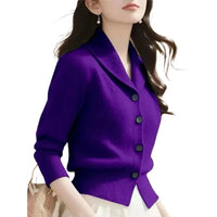 SaneShoppe - 2025 New Spring Autumn Women Sweaters Elegant Solid Color Lapel Long Sleeved Knitted Cardigan Jacket Korean Female Knitwear Tops