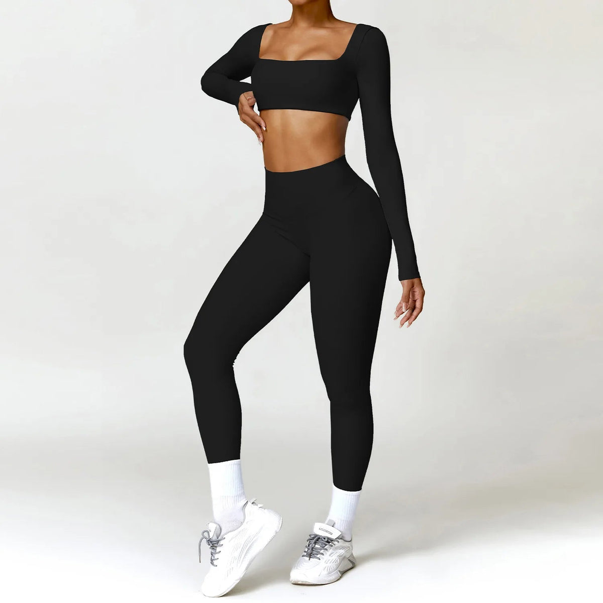 SaneShoppe-Women's Yoga Gym Set 2PCS Quick-Drying Sports Suit Long Sleeve Running Workout