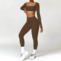 SaneShoppe-Women's Yoga Gym Set 2PCS Quick-Drying Sports Suit Long Sleeve Running Workout