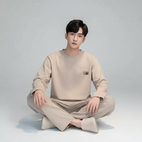 SaneShoppe-Men's Korean Style Plaid Pajama Set with Long-Sleeved Top and Pants