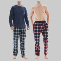 SaneShoppe-3-Piece Men's Pyjama Long-Sleeve Polyester Top and Check Cotton Pants.