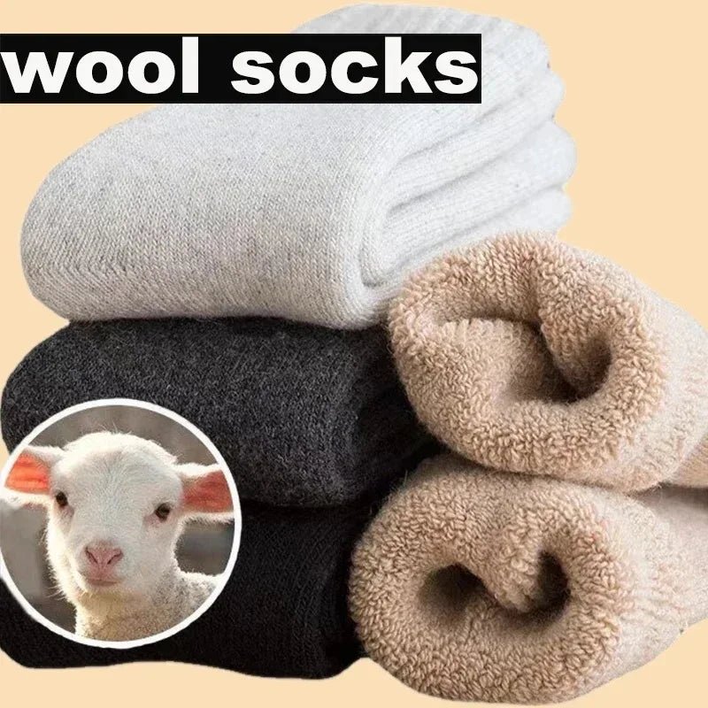 SaneShoppe - 3Pairs/Men's Winter Warm Wool Socks Women Super Thick Heart Thickened Loop Merino Wool Socks