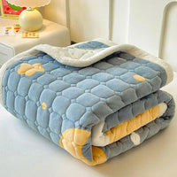 SaneShoppe - A - Class Milk Velvet Printed Mattress Topper Cartoon Thickened Warm Quilted Non - Slip Mat Student Dorm Cushion for All Seasons