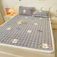 SaneShoppe - A - Class Milk Velvet Printed Mattress Topper Cartoon Thickened Warm Quilted Non - Slip Mat Student Dorm Cushion for All Seasons