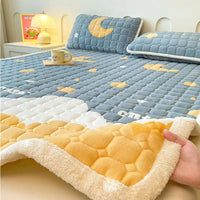 SaneShoppe - A - Class Milk Velvet Printed Mattress Topper Cartoon Thickened Warm Quilted Non - Slip Mat Student Dorm Cushion for All Seasons