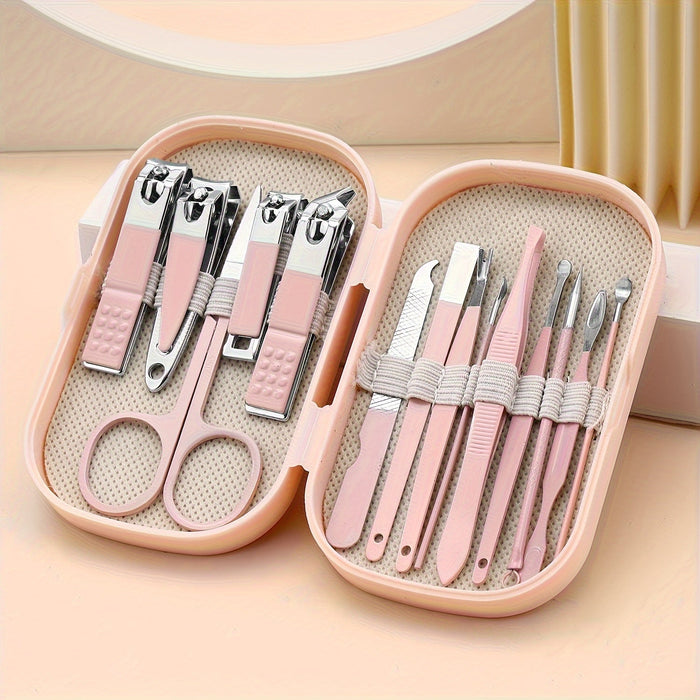 SaneShoppe - A Set Of 14pcs Stainless Steel Manicure And Pedicure Tools, Featuring Modern Style Concave Edge Nail Clippers And Grooming Tools, Including A Portable Storage Box - A Unisex Odorless Nail Care Kit