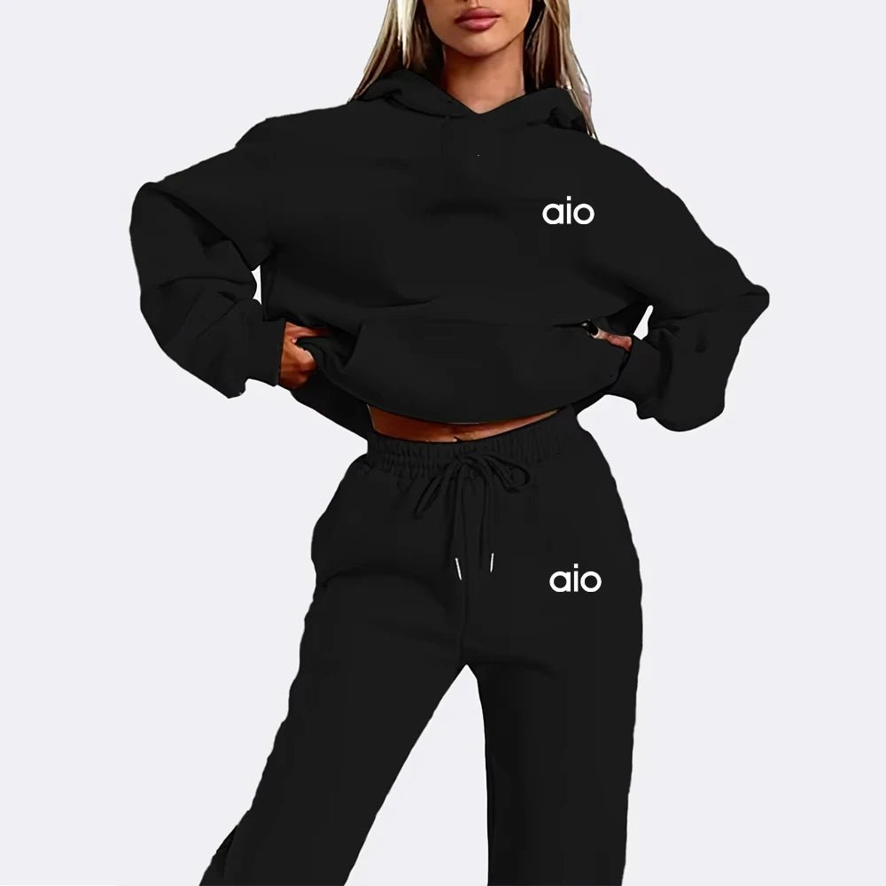 SaneShoppe - ai Printing High Quality Women Monochrome Hooded Hoodie Set Casual Two - Piece Set New Fashion Hot Selling