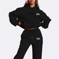SaneShoppe - ai Printing High Quality Women Monochrome Hooded Hoodie Set Casual Two - Piece Set New Fashion Hot Selling