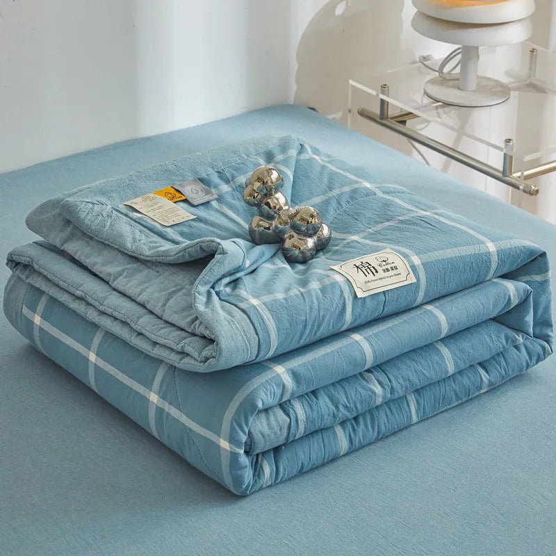 SaneShoppe-Quilted Cotton Summer Duvet - Soft Plaid Comforter for Single, Twin, Queen Size