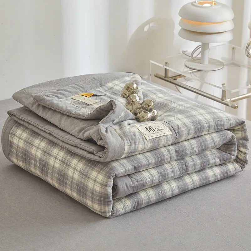 SaneShoppe-Quilted Cotton Summer Duvet - Soft Plaid Comforter for Single, Twin, Queen Size