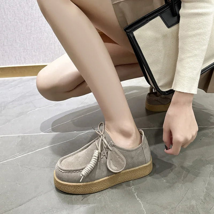 SaneShoppe-AIYUQI 2026 Genuine Leather Women's Shoes Flat Lace-up Loafers Large Size