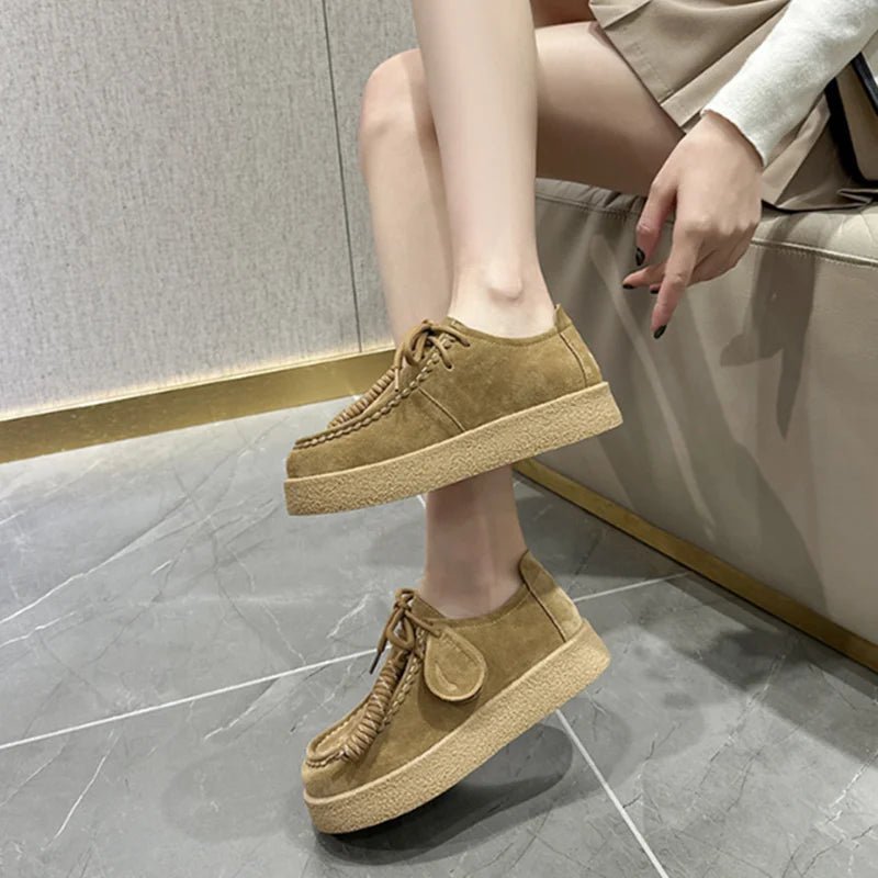 SaneShoppe-AIYUQI 2026 Genuine Leather Women's Shoes Flat Lace-up Loafers Large Size