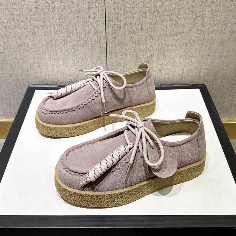 SaneShoppe-AIYUQI 2026 Genuine Leather Women's Shoes Flat Lace-up Loafers Large Size