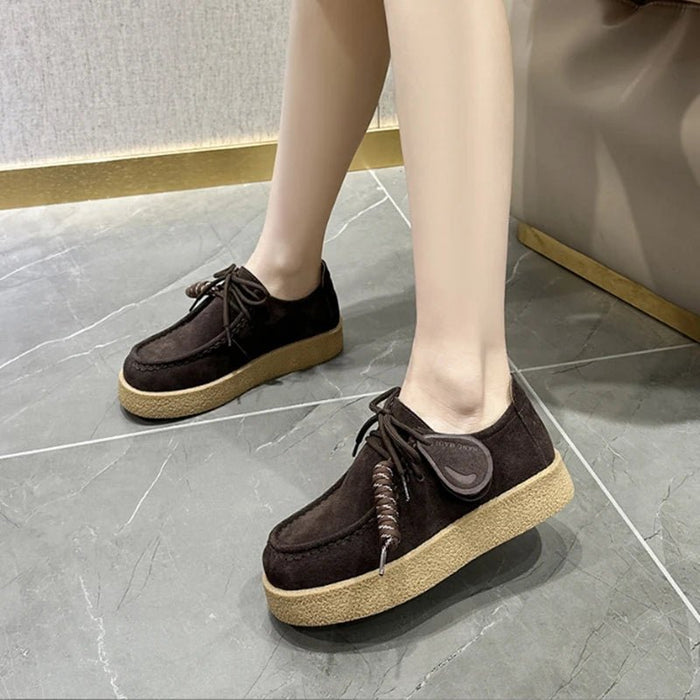 SaneShoppe-AIYUQI 2026 Genuine Leather Women's Shoes Flat Lace-up Loafers Large Size