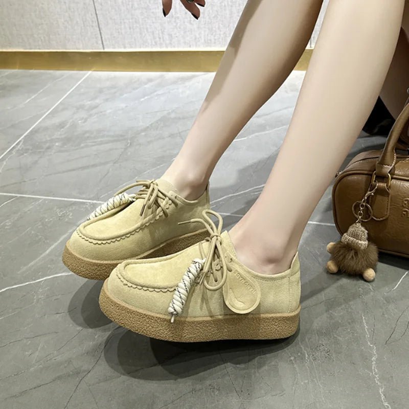 SaneShoppe-AIYUQI 2026 Genuine Leather Women's Shoes Flat Lace-up Loafers Large Size