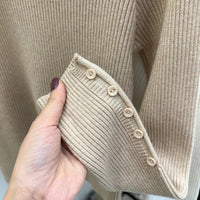 SaneShoppe-2025 Autumn Winter Women's Turtleneck Pullover - Solid Color Slim Fit Button Sweater
