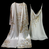 SaneShoppe - Attractive Female Twinset Satin Robe Set Featuring a Cherry Flower Print