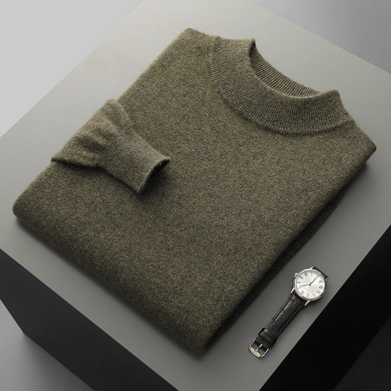SaneShoppe-Men's Merino Wool Stand Up Collar Sweater - Soft & Warm Pullover
