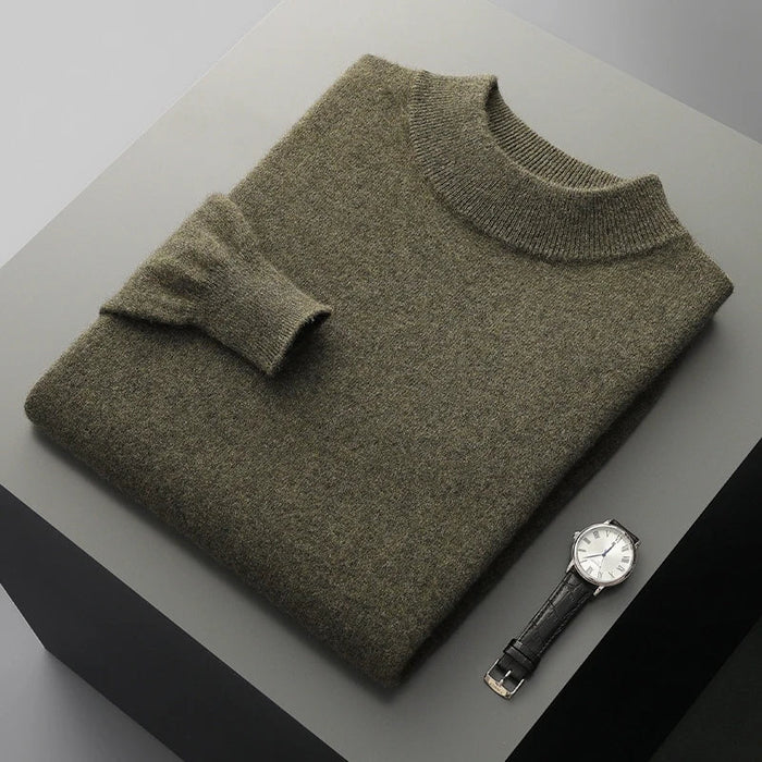 SaneShoppe-Men's Merino Wool Stand Up Collar Sweater - Soft & Warm Pullover