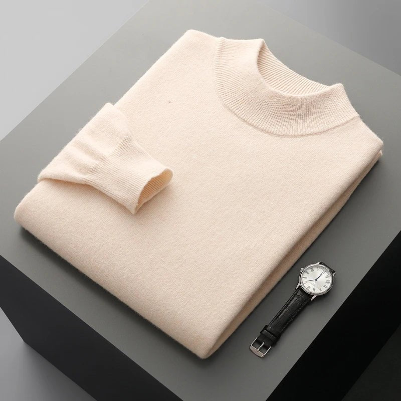 SaneShoppe-Men's Merino Wool Stand Up Collar Sweater - Soft & Warm Pullover
