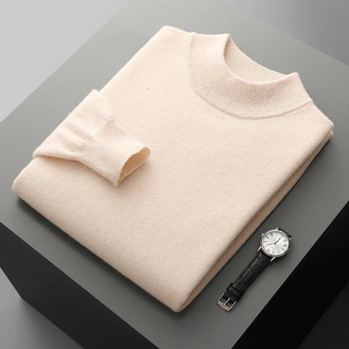 SaneShoppe-Men's Merino Wool Stand Up Collar Sweater - Soft & Warm Pullover