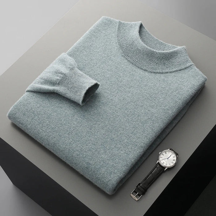 SaneShoppe-Men's Merino Wool Stand Up Collar Sweater - Soft & Warm Pullover