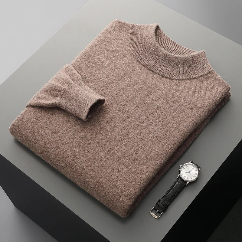 SaneShoppe-Men's Merino Wool Stand Up Collar Sweater - Soft & Warm Pullover