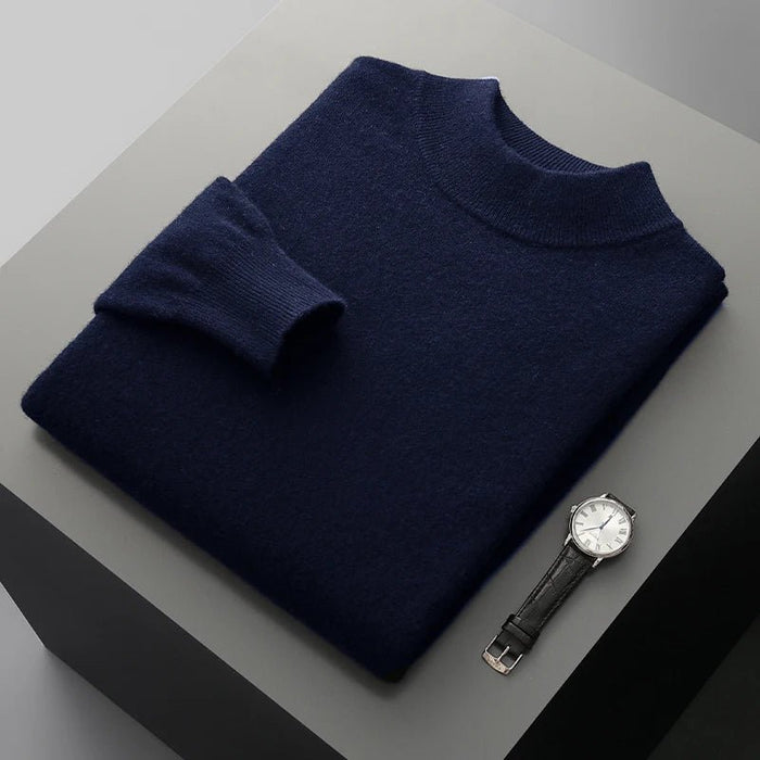 SaneShoppe-Men's Merino Wool Stand Up Collar Sweater - Soft & Warm Pullover