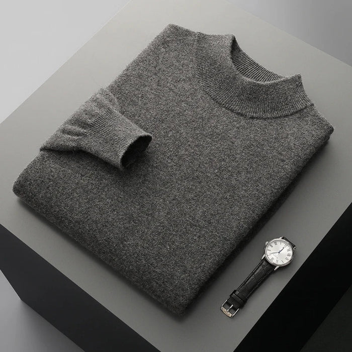 SaneShoppe-Men's Merino Wool Stand Up Collar Sweater - Soft & Warm Pullover