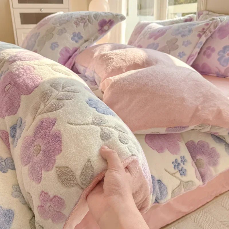 SaneShoppe - Autumn and Winter Snowflake Velvet Single Duvet Cover Thick Flannel Cartoon Printed Quilt Cover Soft Cozy Warm Plush Bedding