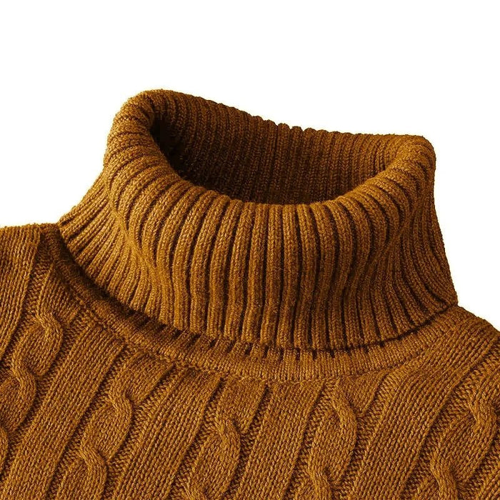 SaneShoppe-Men's Casual Turtleneck Knitted Sweater - Lightweight Ribbed Pullover for Autumn
