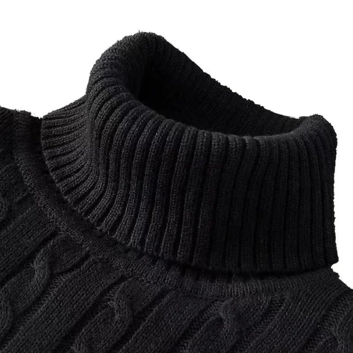 SaneShoppe-Men's Casual Turtleneck Knitted Sweater - Lightweight Ribbed Pullover for Autumn
