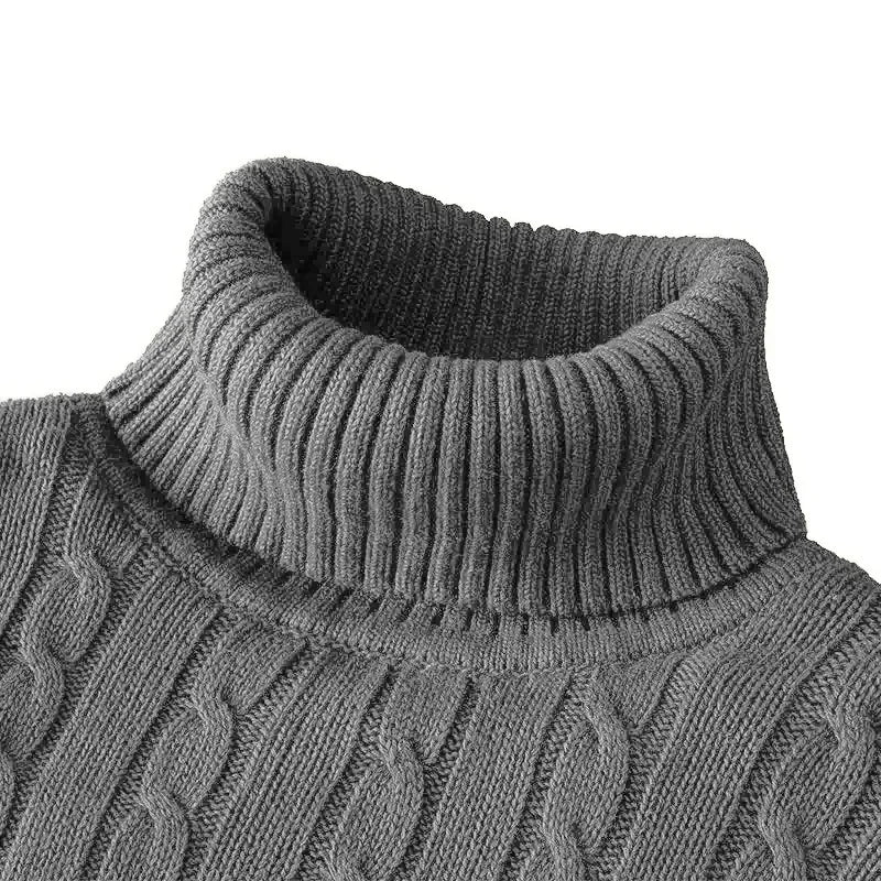 SaneShoppe-Men's Casual Turtleneck Knitted Sweater - Lightweight Ribbed Pullover for Autumn