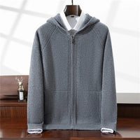 SaneShoppe - Autumn Winter New 100% Pure Wool Cardigan Men Hooded Thickened Pocket Sweater Loose Knitted Hoodie Cashmere Coat