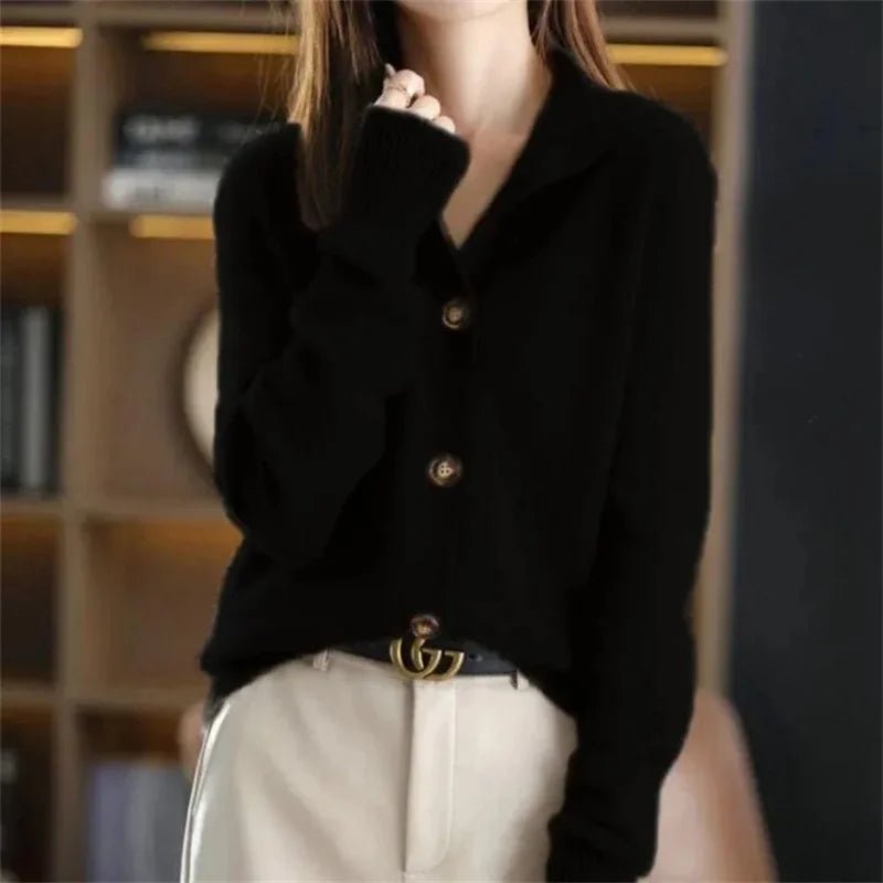 SaneShoppe-Women's Stand Collar Knitted Cardigan: Casual Korean Version Sweater