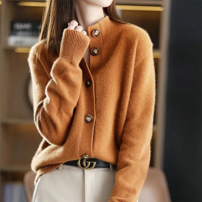 SaneShoppe-Women's Stand Collar Knitted Cardigan: Casual Korean Version Sweater