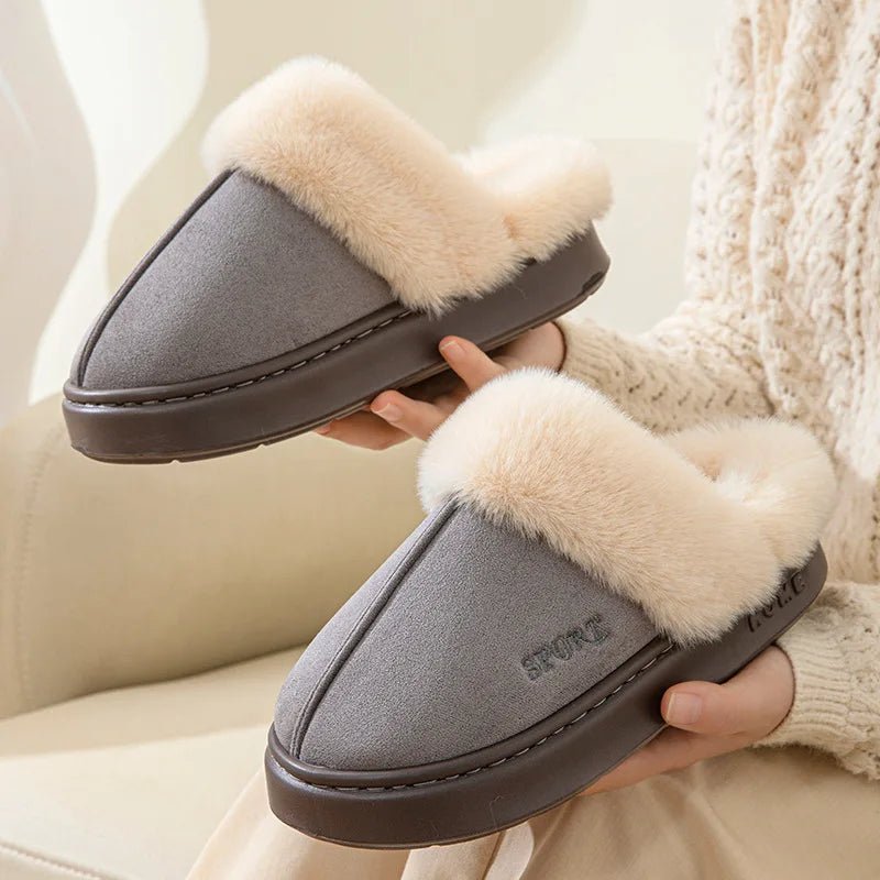 SaneShoppe-Warm Winter Women's Fluffy Slippers House Shoes Elegant Home Fashion Platform Footwear