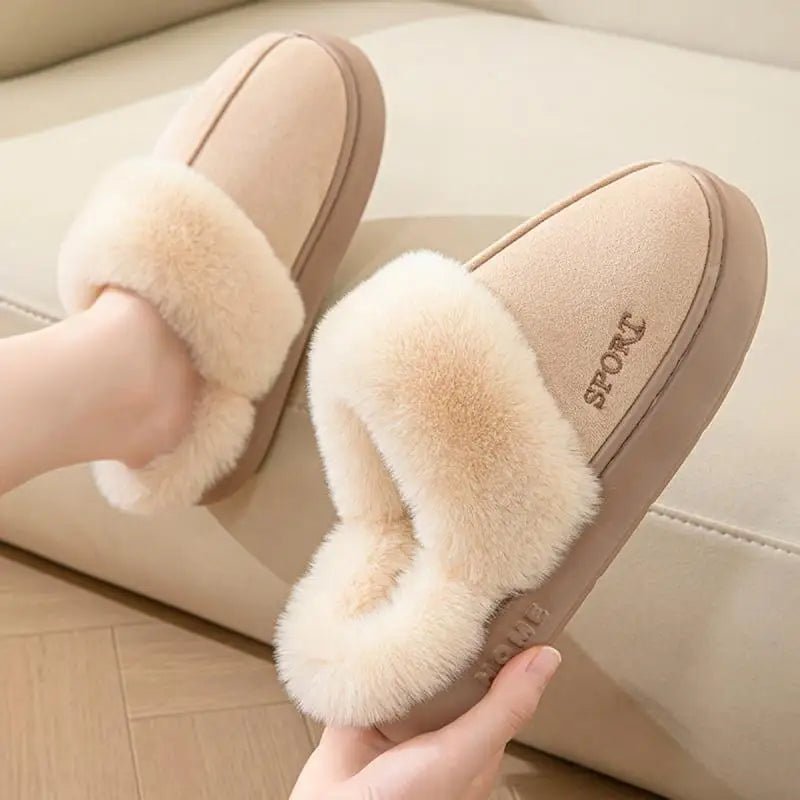 SaneShoppe-Warm Winter Women's Fluffy Slippers House Shoes Elegant Home Fashion Platform Footwear