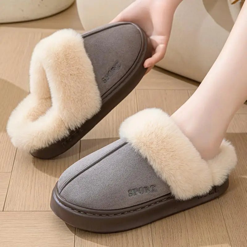 SaneShoppe-Warm Winter Women's Fluffy Slippers House Shoes Elegant Home Fashion Platform Footwear