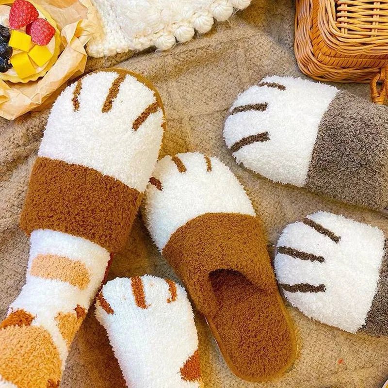 SaneShoppe-Cozy Cat Paw Designer Fur Slippers - Comwarm Winter Plush House Shoes for Bedroom and Indoor