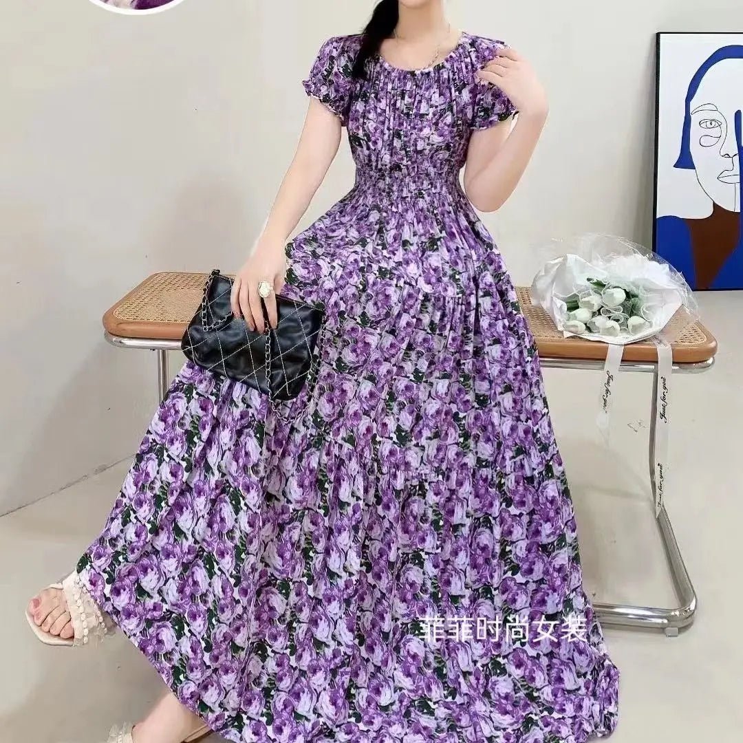 SaneShoppe-2025 Women's High Waist Printed Bohemian Floral Cotton Dress